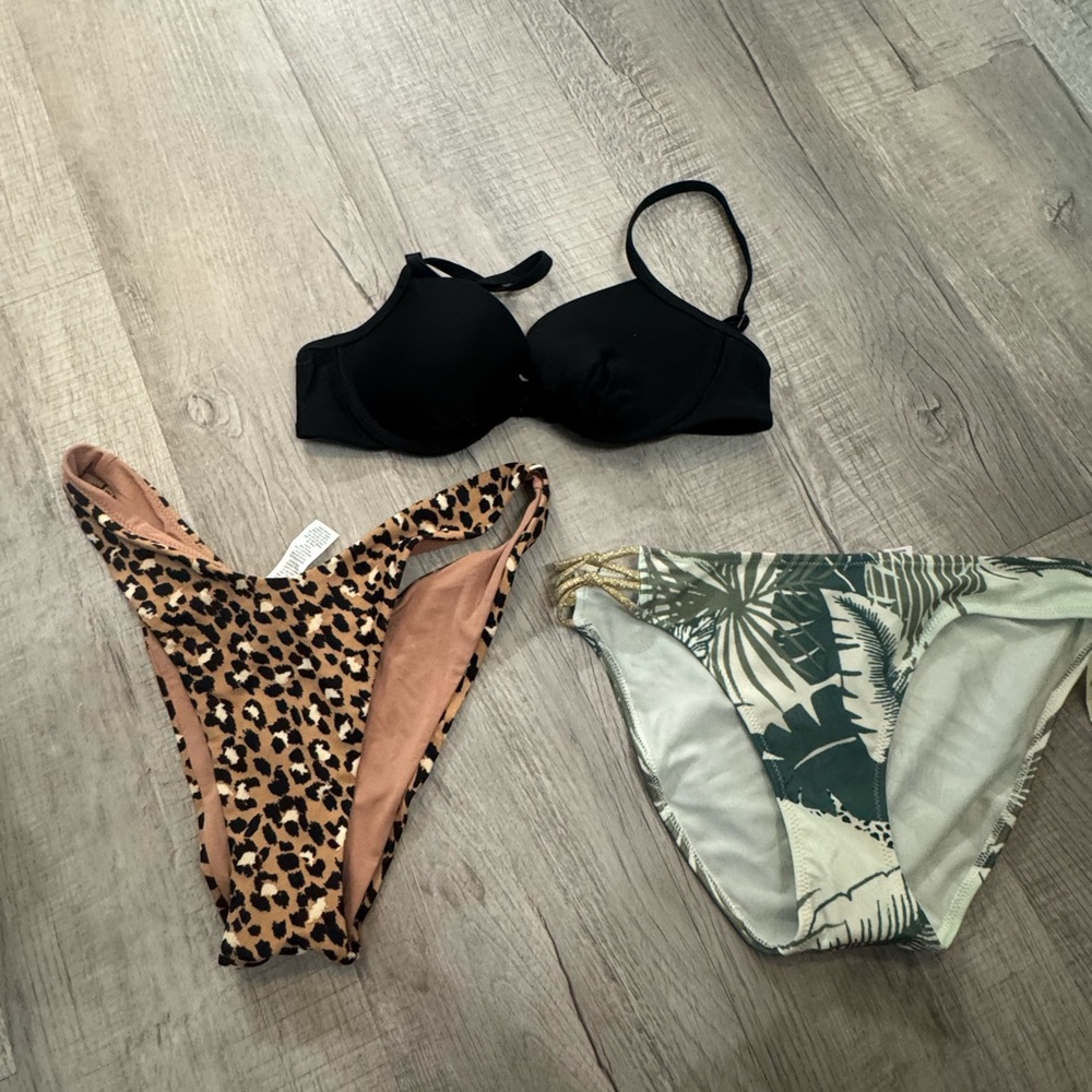 Aerie Black and Patterned Bikini Set